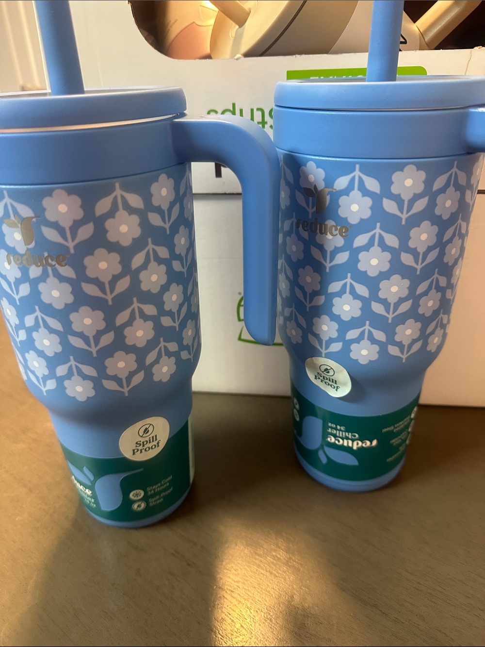 Blue Floral Spill-Proof Travel Mug with Handle